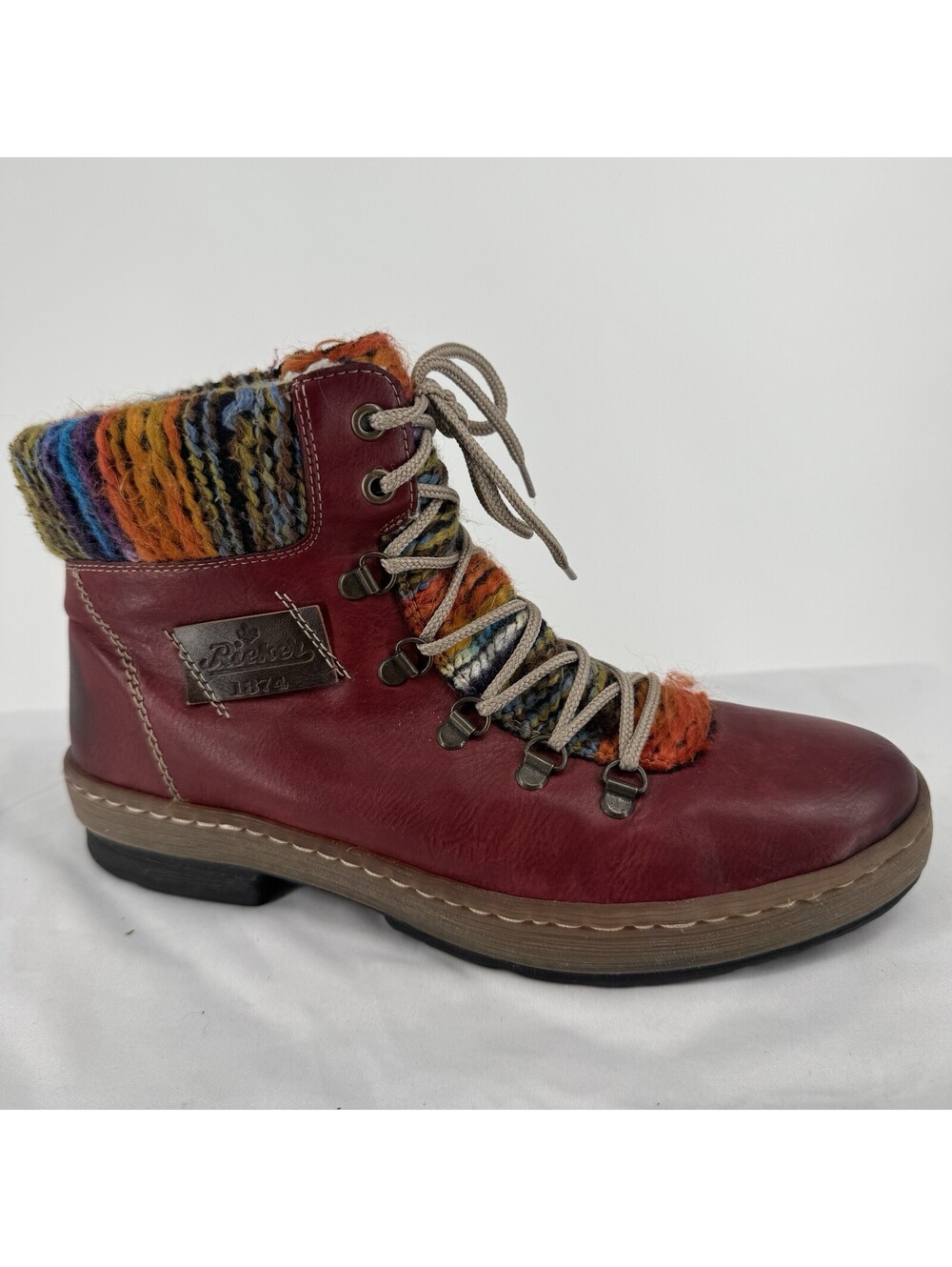 Rieker boots womens 9 red leather z6743 ankle lace up hiking wool knit alpine